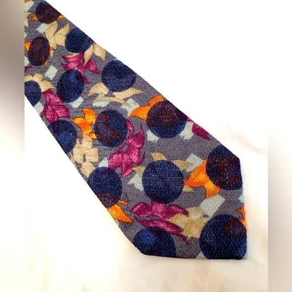 UNGARO Paris Purple Blue Circles Pink Orange Cream Flowers Silk Tie Necktie - Picture 2 of 16